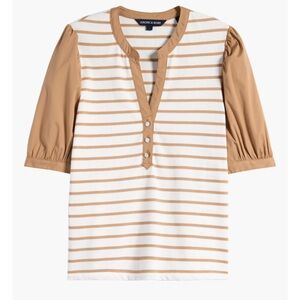 Veronica Beard Kellie Off-White & Khaki Stripe Top Size XS